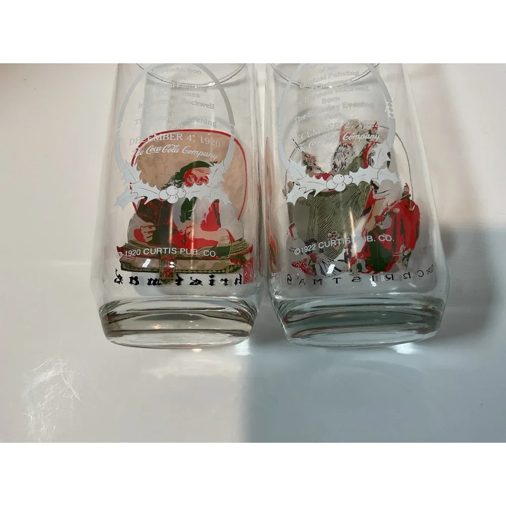 Set of 2 Coca Cola Norman‎ Rockwell Christmas Santa Glasses Vintage